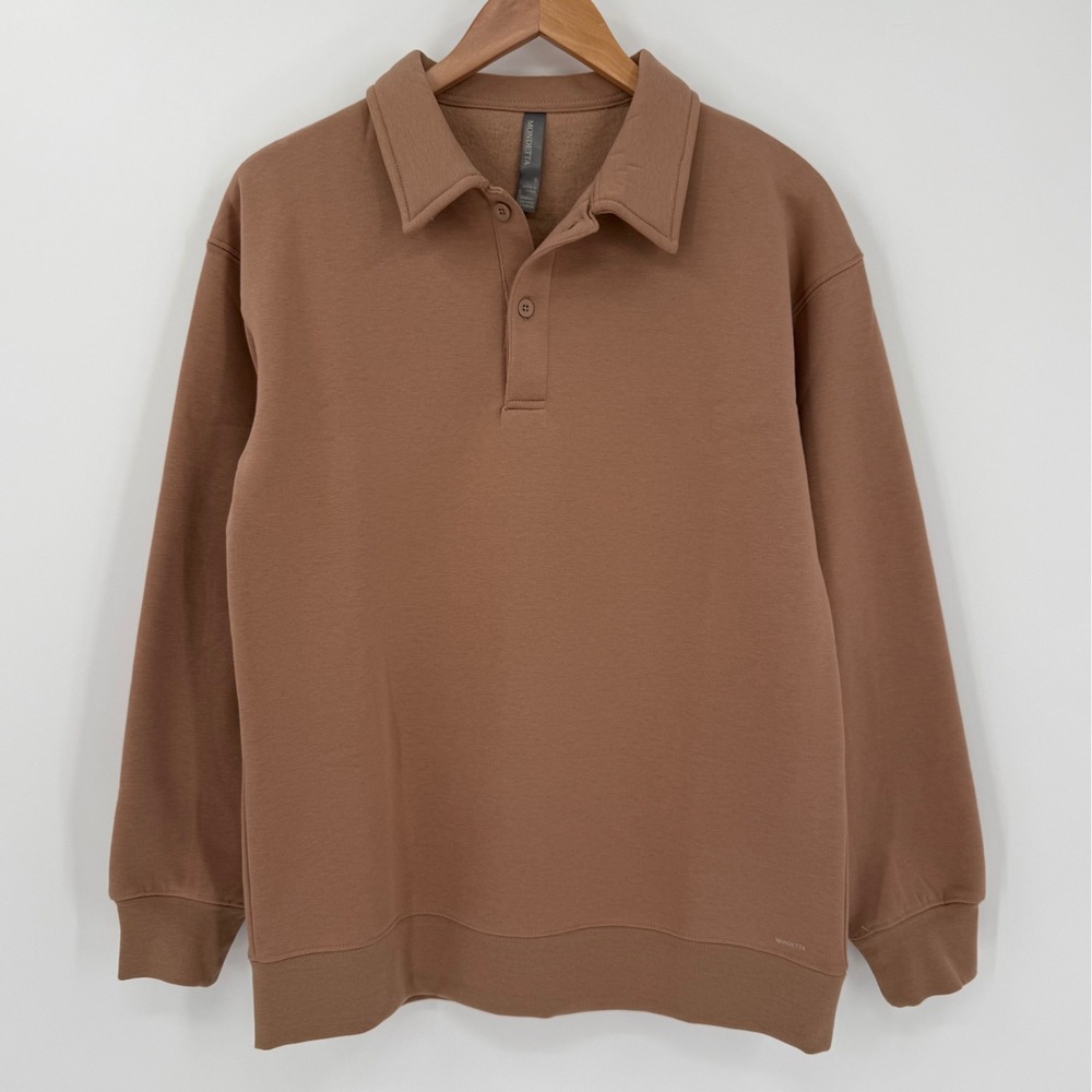 Mondetta Tan Collared Pullover Sweatshirt Small Recycled Fabric‎ Women Small